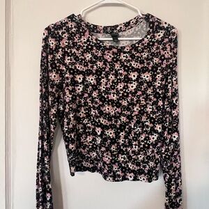 Wild Fable Black and Pink Floral Long Sleeve Top